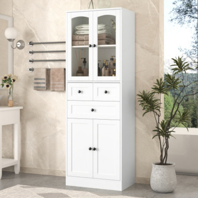 Tall Bathroom Storage Cabinet Cabinet With Four Doors And Drawers Adjustable Shelf Mdf Board